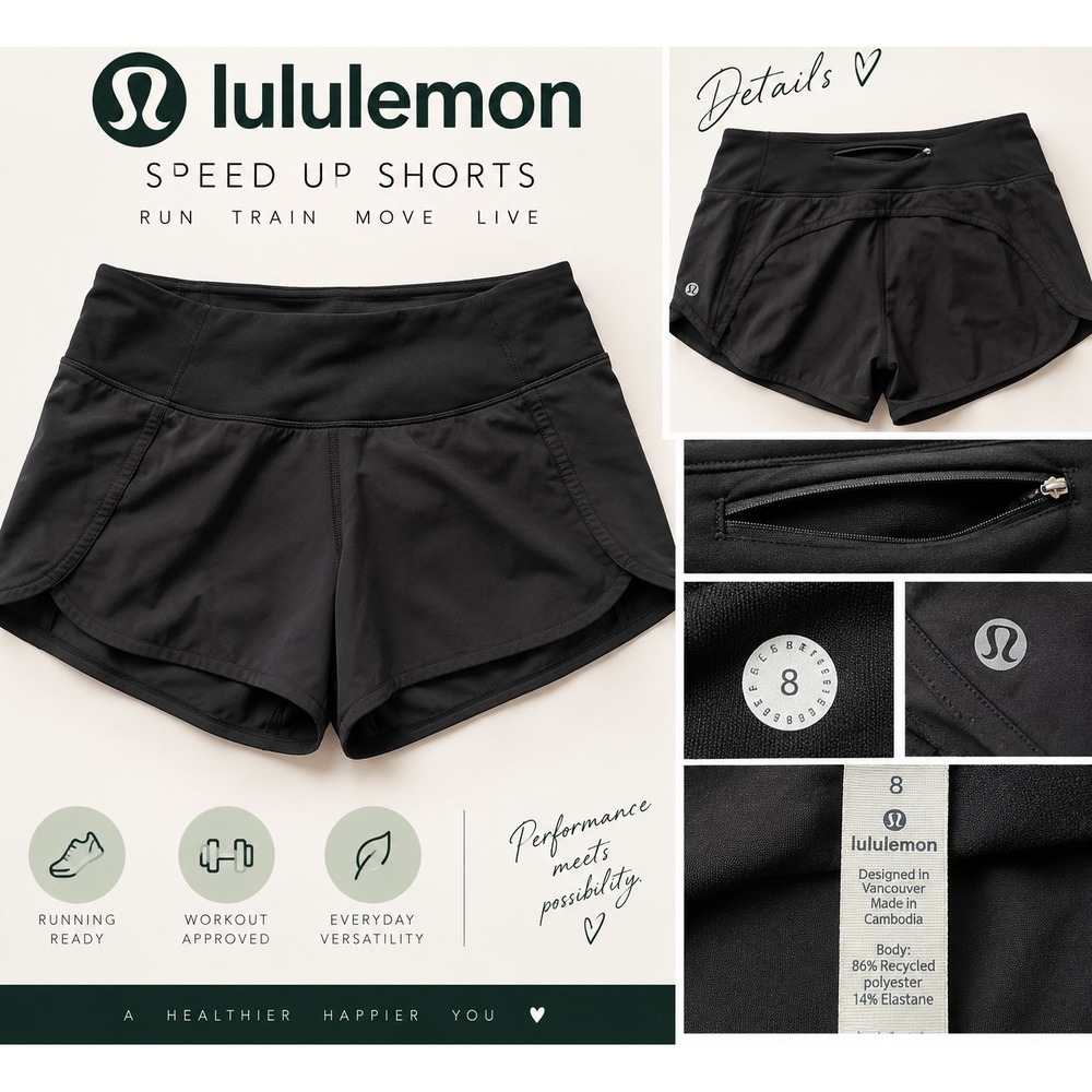 Lululemon Speed Up Shorts Womens 8 Black Lined Running Athletic Zip Pocket